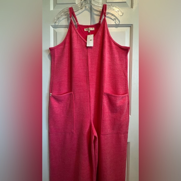 NWT 🩷 Waffle Knit Pink Jumpsuit with Front Pockets - Picture 8 of 14